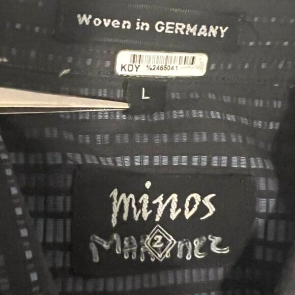 Minos Shirt L Black Blue Stripe Woven Germany Cotton Long Sleeve Button Up - Picture 3 of 11